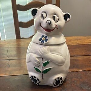 McCoy White Bear Ceramic Vintage Cookie Jar with Black and Green Details